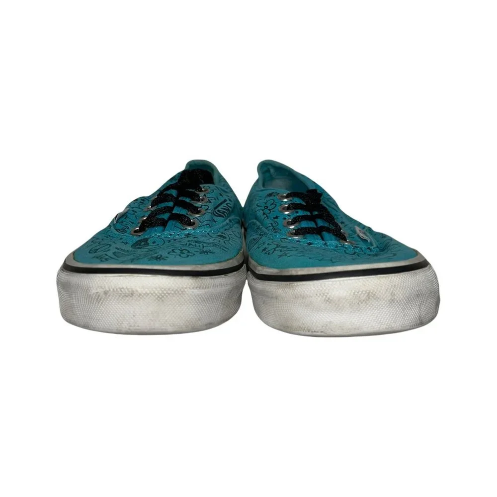 Vans Aqua Blue Graffiti Skull Bat Yin and Yang Smiley Face Sneakers M 6 W 7.5 - Picture 2 of 10